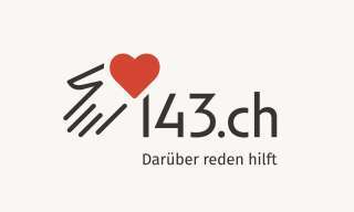 Logo von Telefon 143 - die Dargebotene Hand. Unten steht: "Darüber reden hilft".